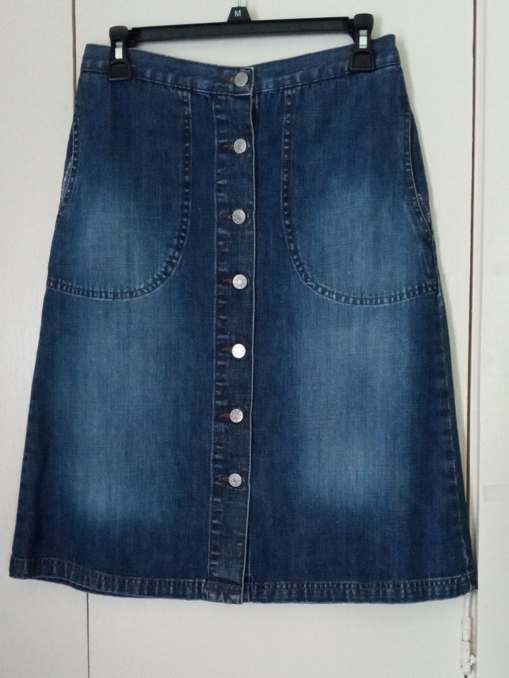 Divided Dark Blue Button-Front A-Line Denim Skirt Small